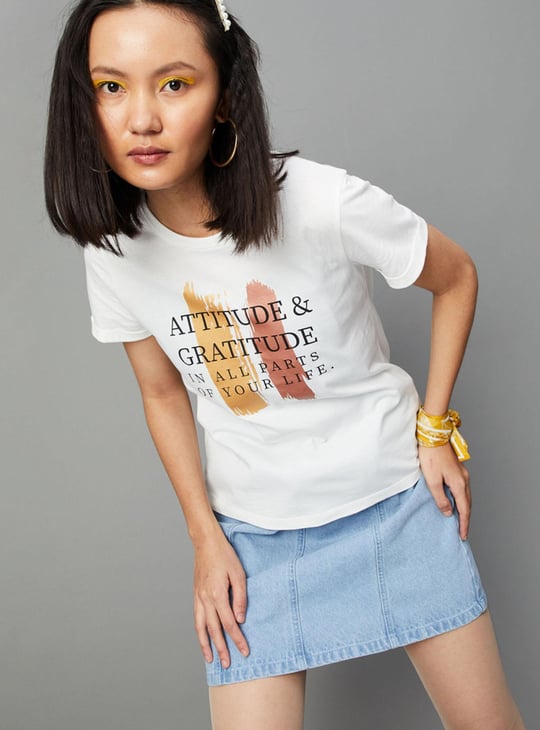 Women Slogan Printed Round Neck T-shirt