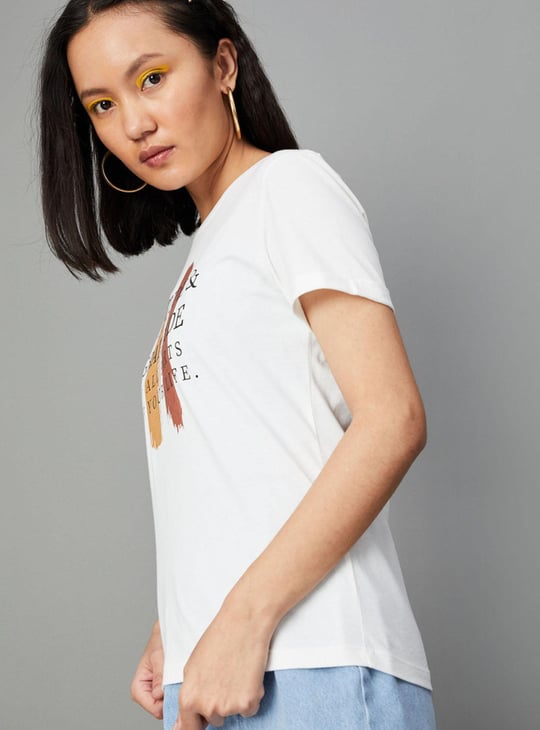 Women Slogan Printed Round Neck T-shirt