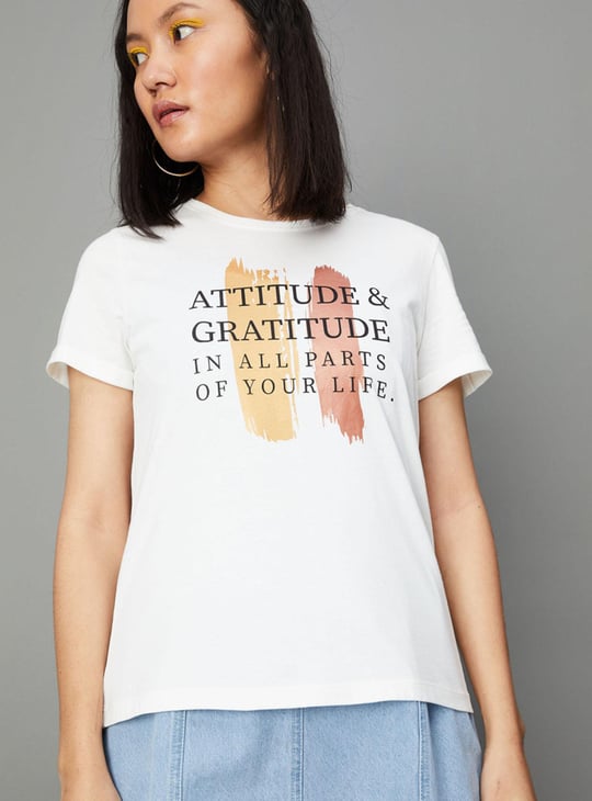 Women Slogan Printed Round Neck T-shirt