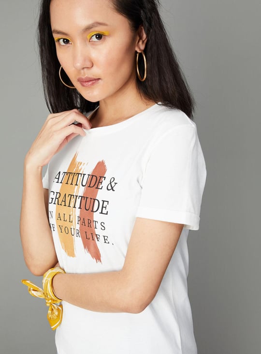 Women Slogan Printed Round Neck T-shirt