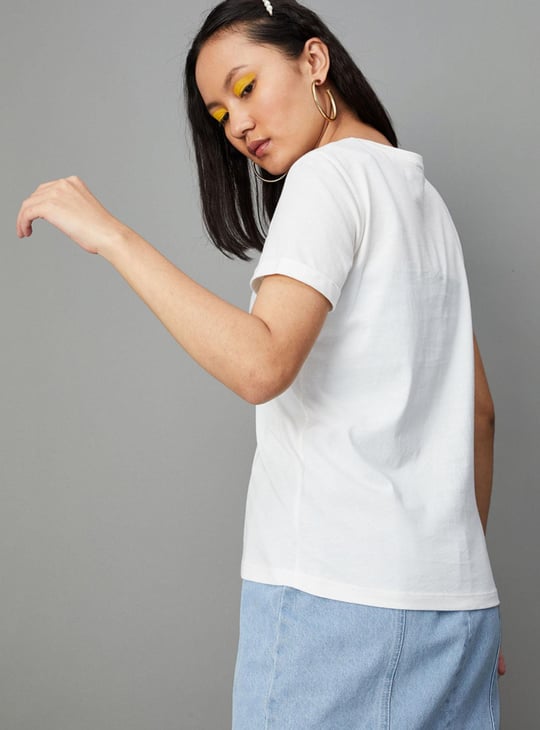 Women Slogan Printed Round Neck T-shirt