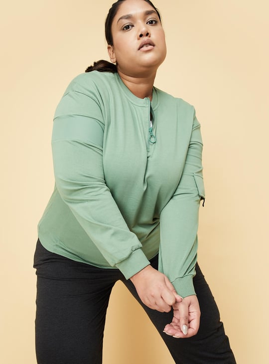 Women Solid Quarter-Zip Sweatshirt