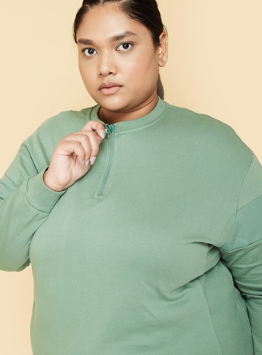 Women Solid Quarter-Zip Sweatshirt