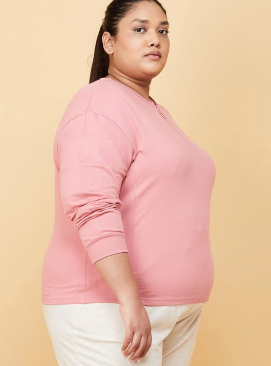 Women Solid Zip Placket Cropped Sweatshirt 