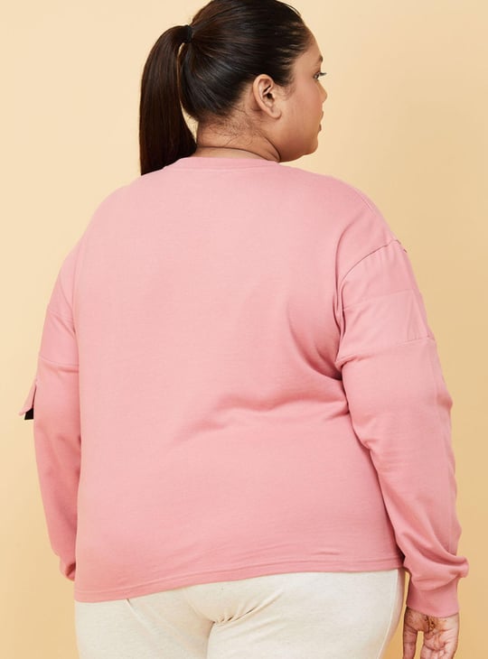 Women Solid Zip Placket Cropped Sweatshirt 