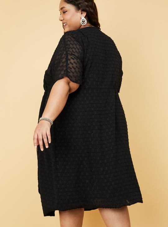 Women Shimmery Textured Surplice Neck Wrap Dress