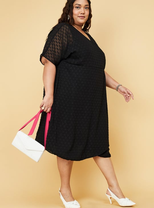 Women Shimmery Textured Surplice Neck Wrap Dress