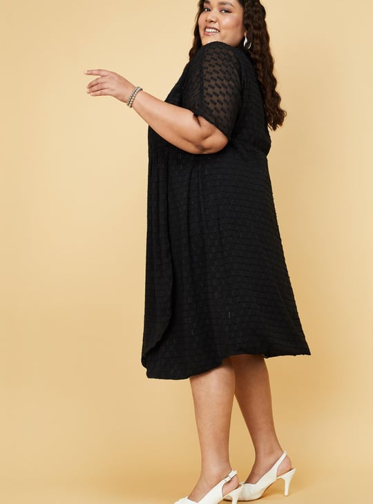 Women Shimmery Textured Surplice Neck Wrap Dress