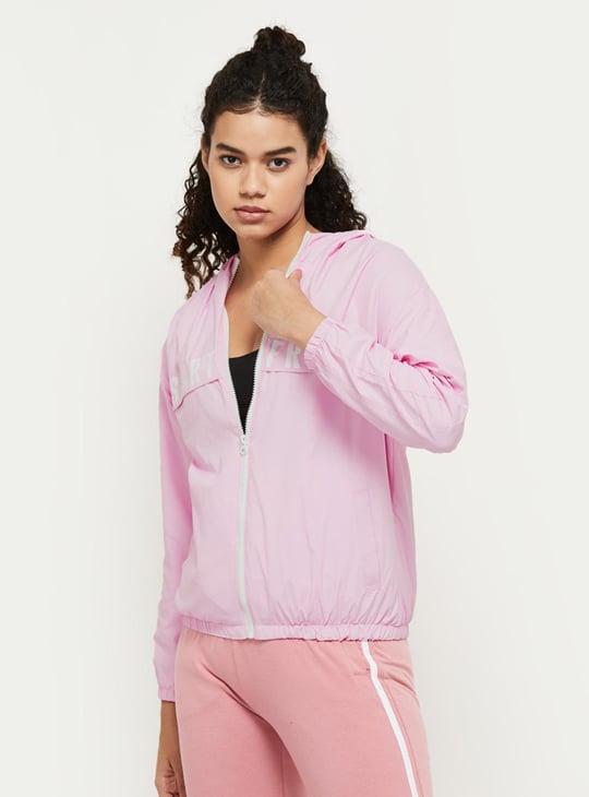 Women Printed Hooded Wind Cheater Sports Jacket