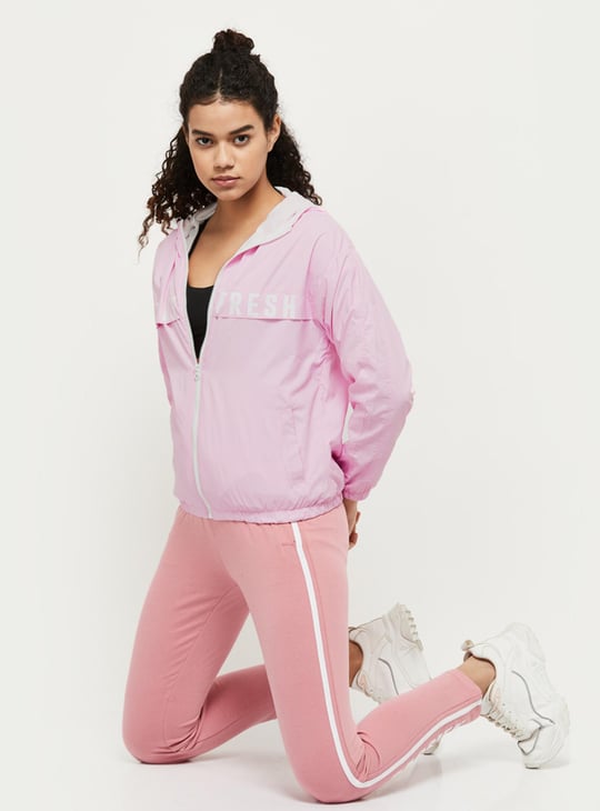 Women Printed Hooded Wind Cheater Sports Jacket