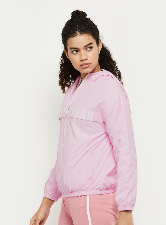 Women Printed Hooded Wind Cheater Sports Jacket