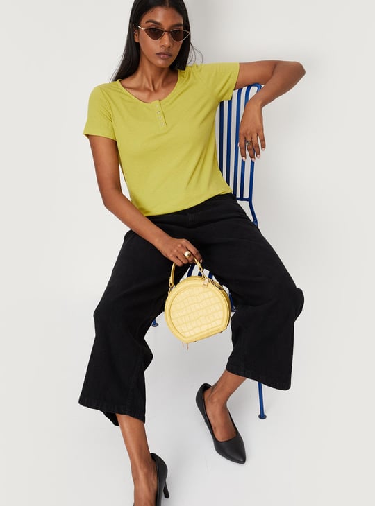 Women Rib Knit Henley T-shirt