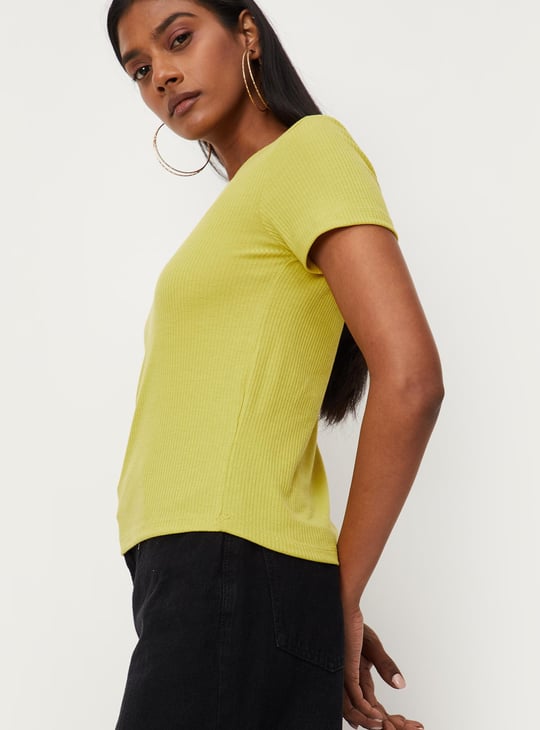 Women Rib Knit Henley T-shirt
