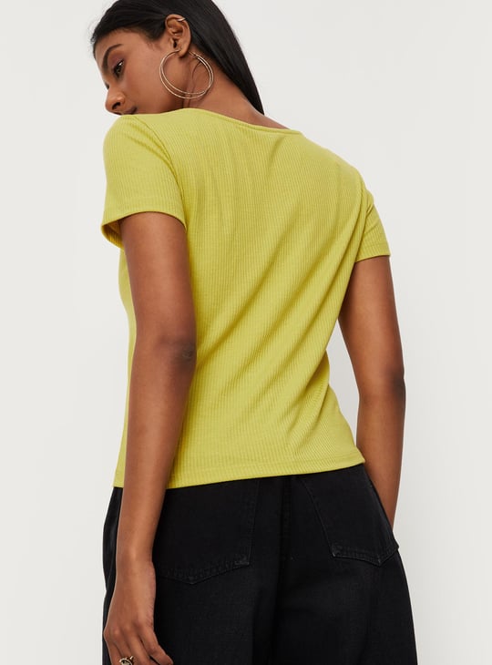 Women Rib Knit Henley T-shirt