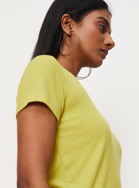 Women Rib Knit Henley T-shirt