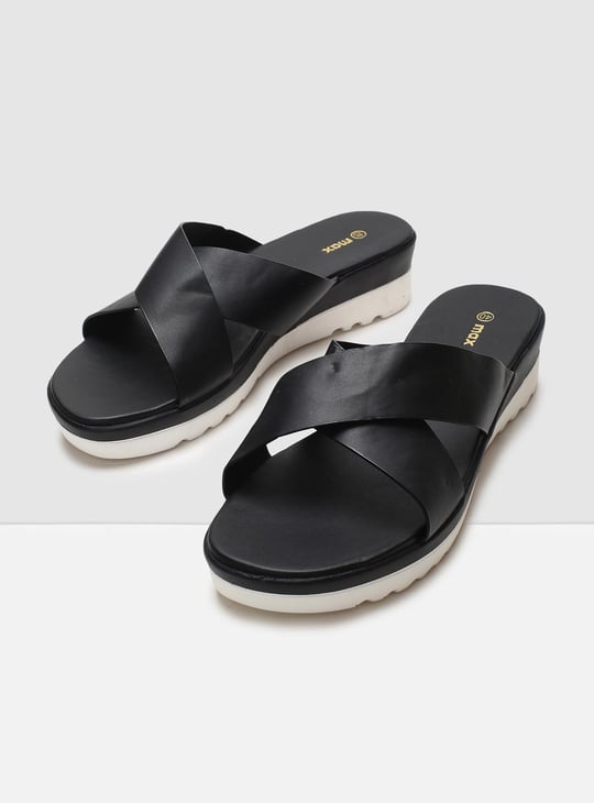 MAX Women Solid Platform Heels Slip-On Sandals