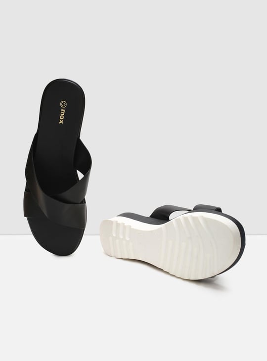 MAX Women Solid Platform Heels Slip-On Sandals