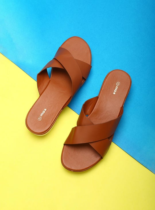 MAX Women Solid Platform Heels Slip-On Sandals