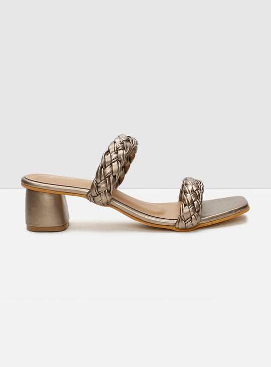 Women Textured Block Heel Shoes with 2 Straps