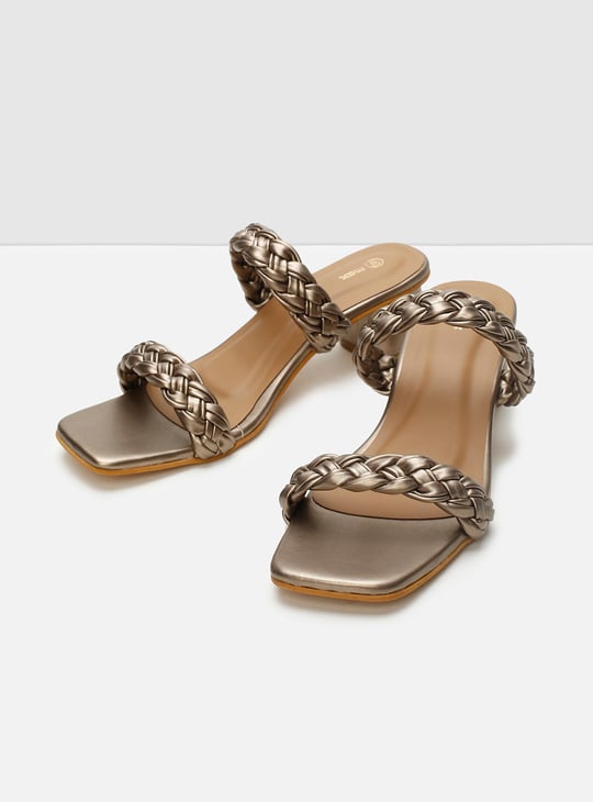 Women Textured Block Heel Shoes with 2 Straps