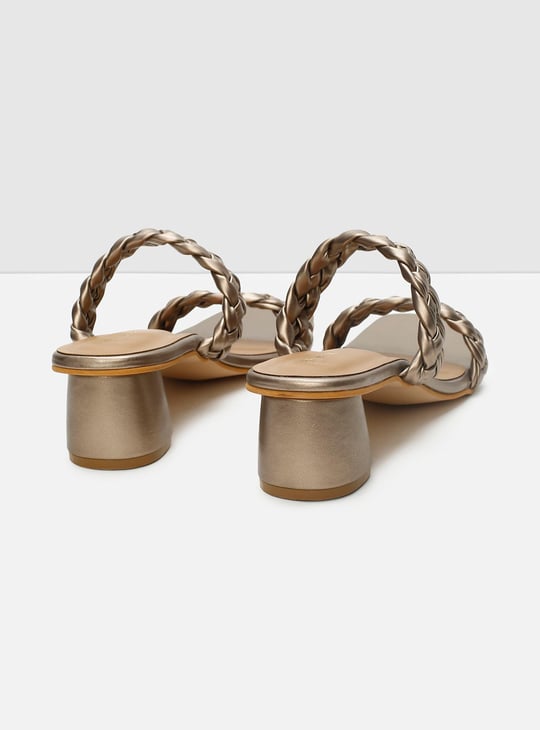 Women Textured Block Heel Shoes with 2 Straps