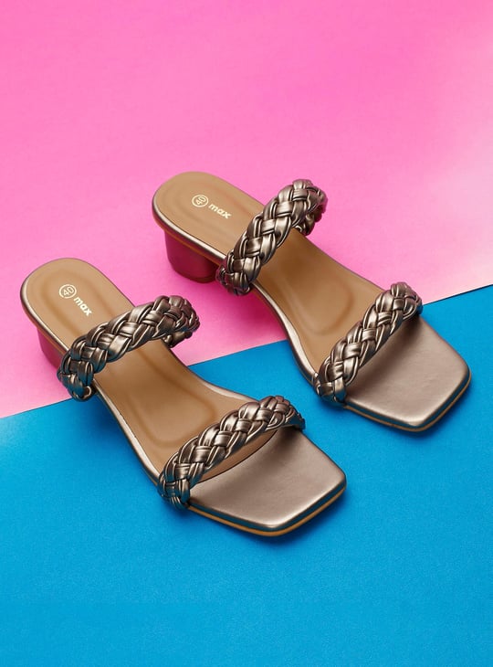 Women Textured Block Heel Shoes with 2 Straps