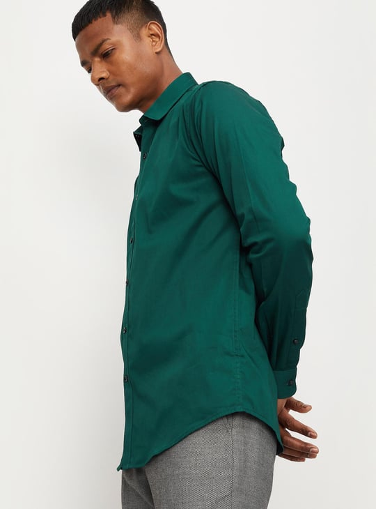 Men Solid Sateen Stretch Slim Fit Formal Shirt