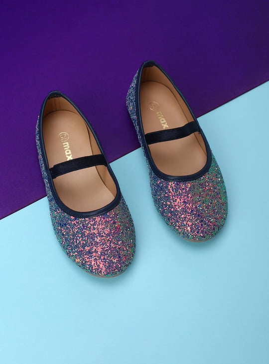 MAX Girls Textured Mid Strap Ballerinas