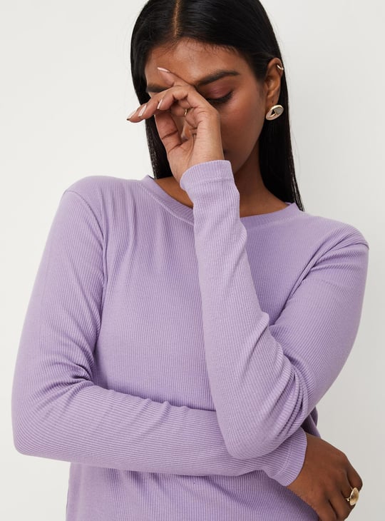 Women Ribbed Full Sleeves T-shirt