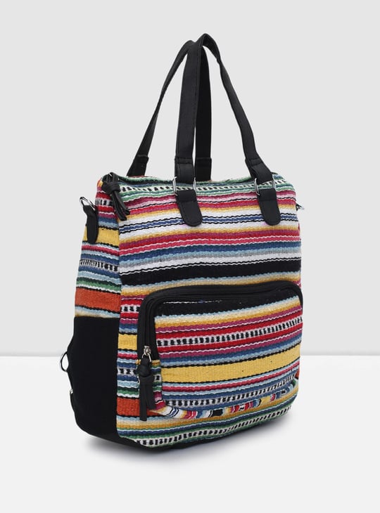 Women Striped Jacquard Convertible Backpack