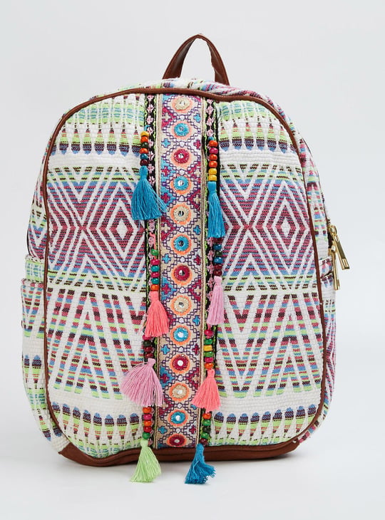 Women Embellished Tassel Detail Backpack | Multicolour | Cotton display picture 1