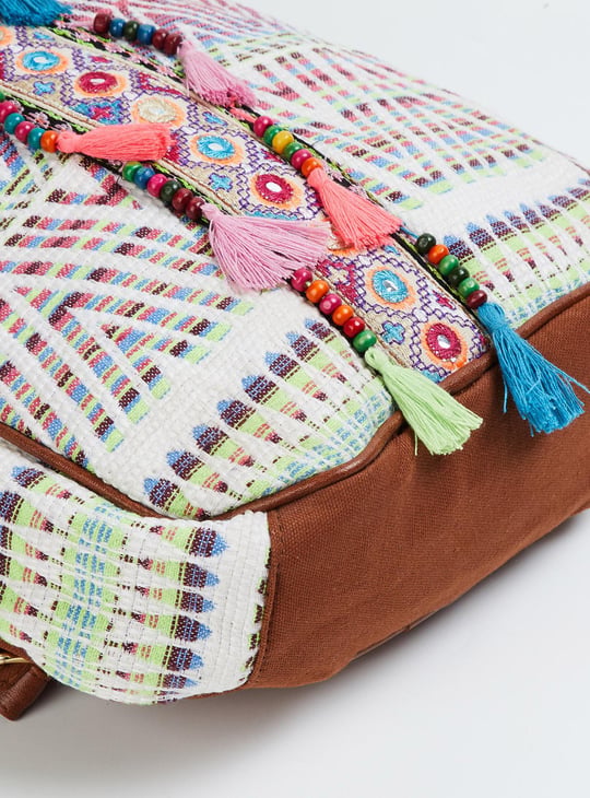 Women Embellished Tassel Detail Backpack | Multicolour | Cotton display picture 1
