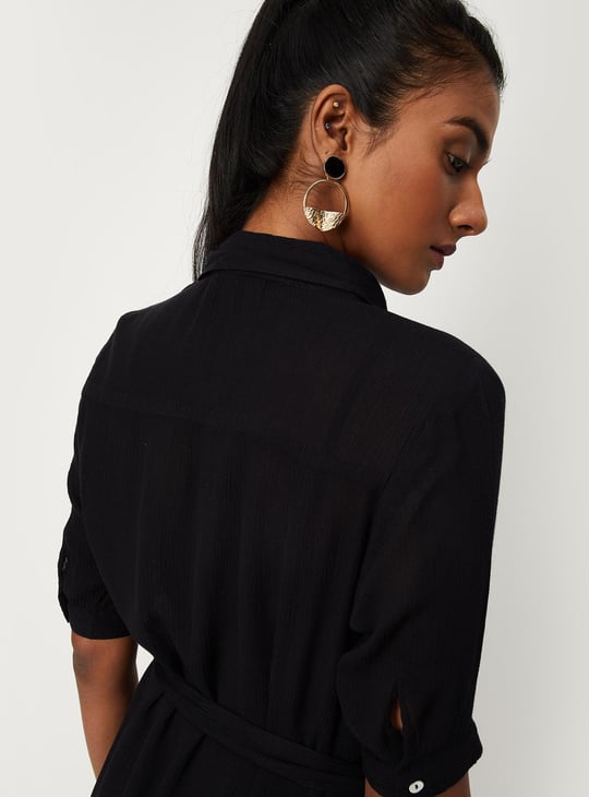 Women Solid Tie-Up Waist Tunic