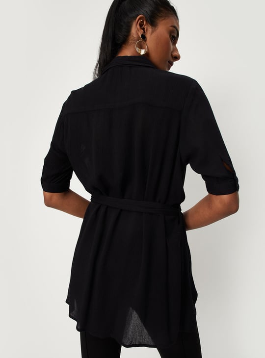 Women Solid Tie-Up Waist Tunic