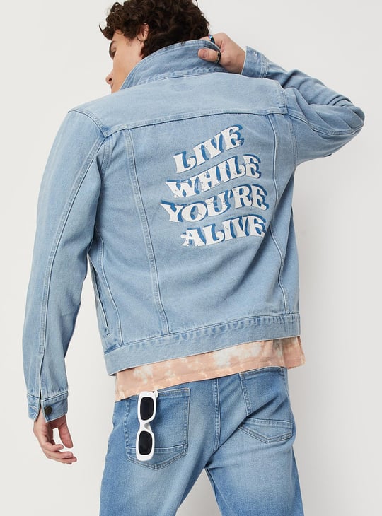 Men Printed Denim Trucker Jacket