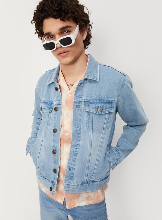 Men Printed Denim Trucker Jacket