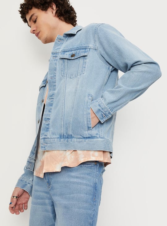 Men Printed Denim Trucker Jacket