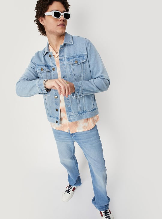 Men Printed Denim Trucker Jacket