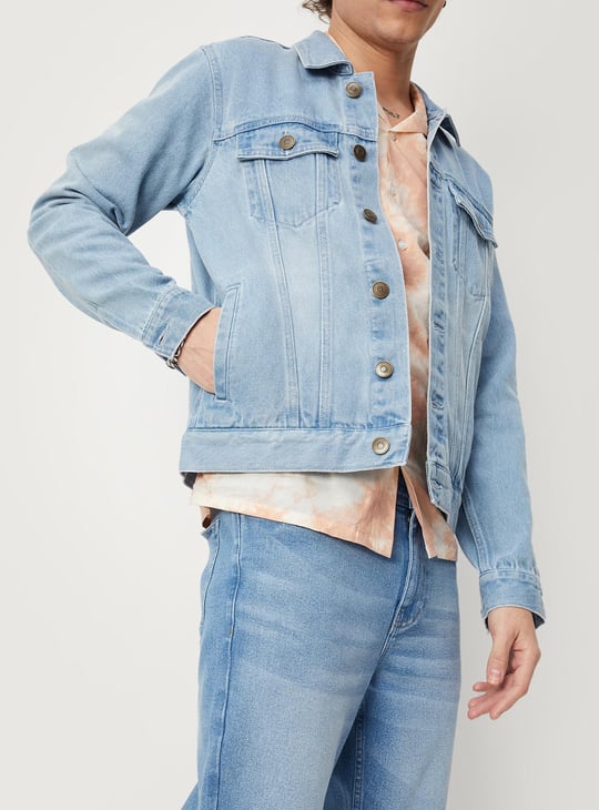 Men Printed Denim Trucker Jacket