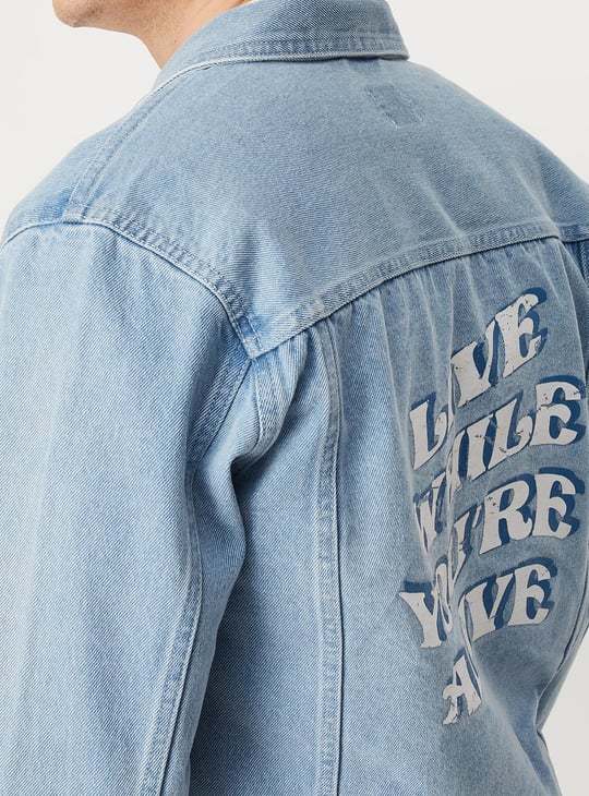 Men Printed Denim Trucker Jacket