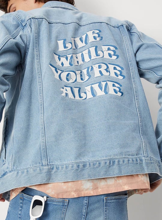 Men Printed Denim Trucker Jacket
