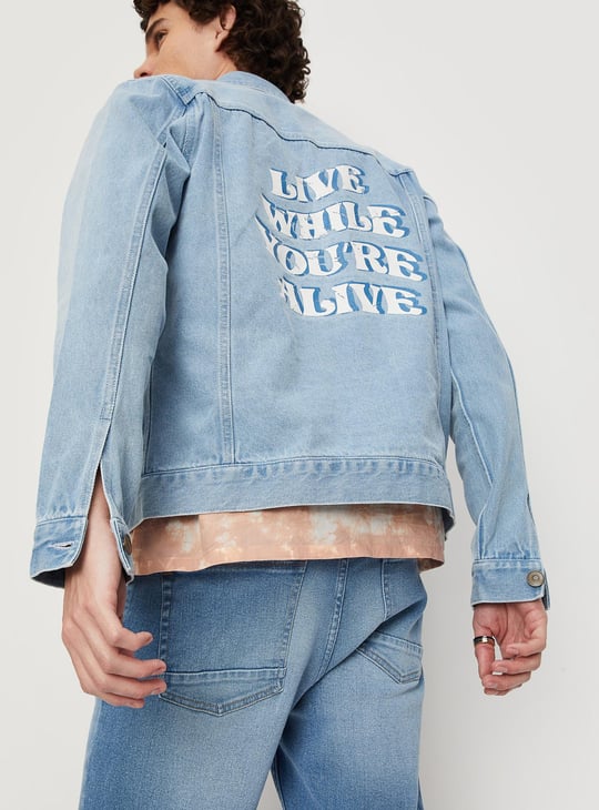 Men Printed Denim Trucker Jacket