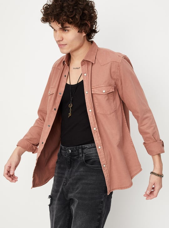 Men Solid Slim Fit Denim Shirt