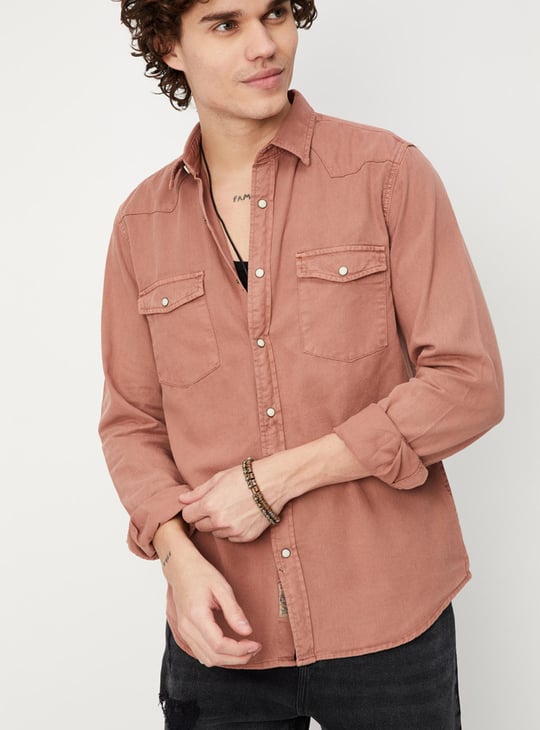 Men Solid Slim Fit Denim Shirt