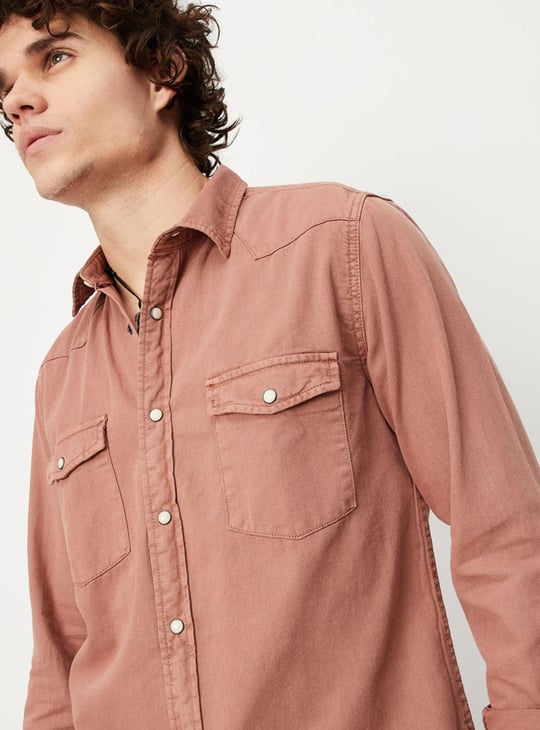 Men Solid Slim Fit Denim Shirt
