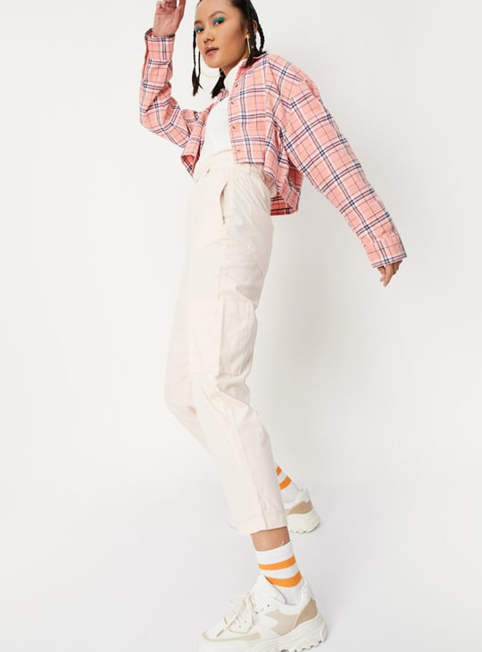 Women Checked Yarn Dyed Crop Shirt