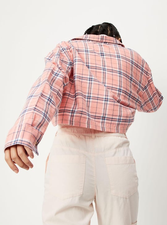 Women Checked Yarn Dyed Crop Shirt
