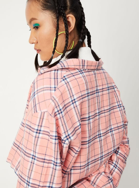 Women Checked Yarn Dyed Crop Shirt