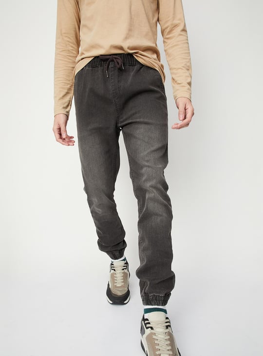Men Washed Carrot Fit Denim Joggers