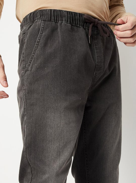 Men Washed Carrot Fit Denim Joggers